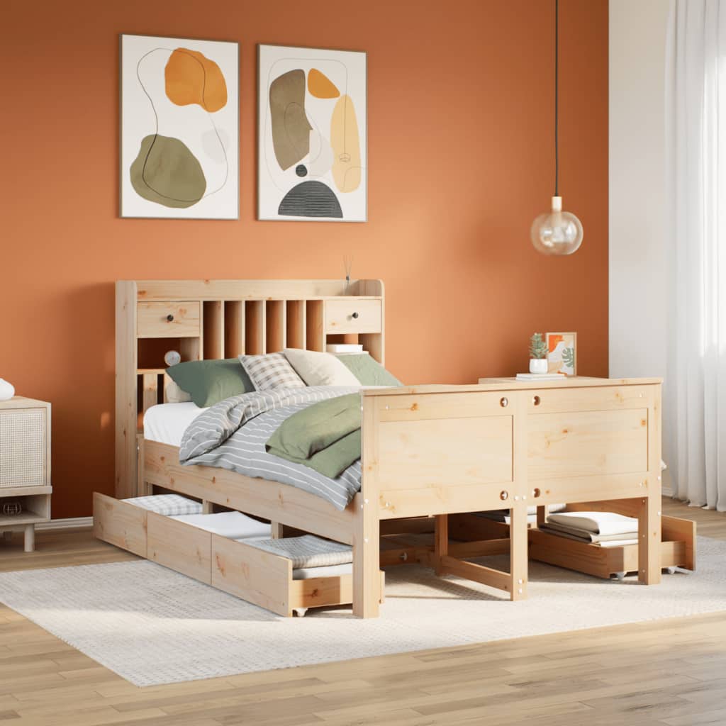 Seng med bokhylle uten madrass 135x190 cm heltre furu