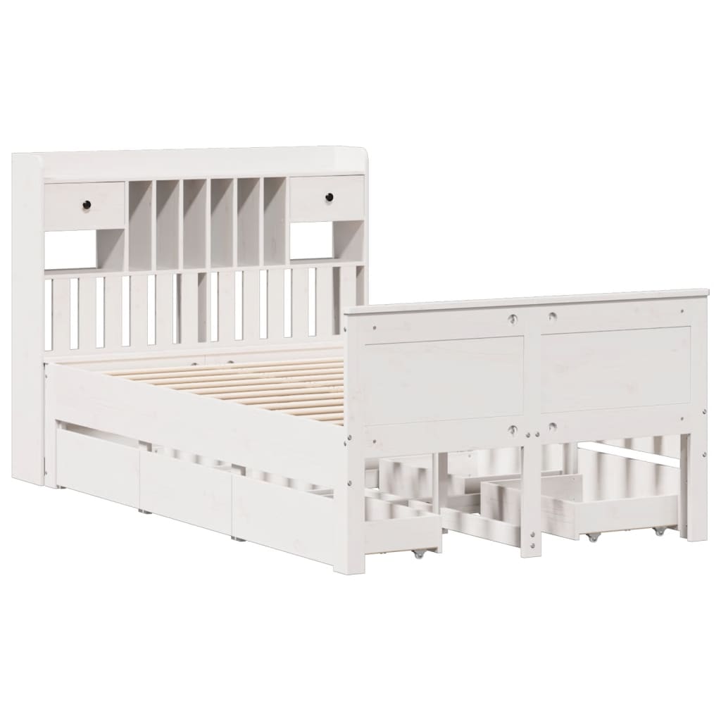 Seng med bokhylle uten madrass hvit 135x190 cm heltre furu