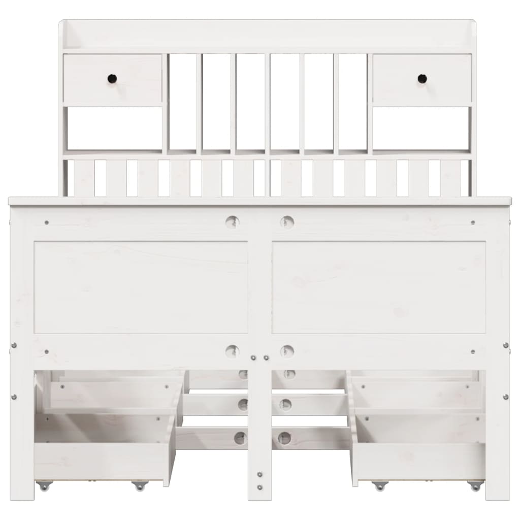 Seng med bokhylle uten madrass hvit 135x190 cm heltre furu