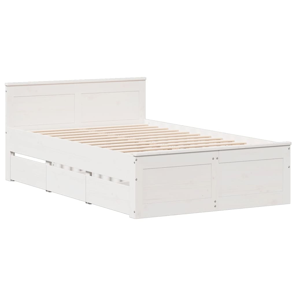 Seng med bokhylle uten madrass hvit 135x190 cm heltre furu