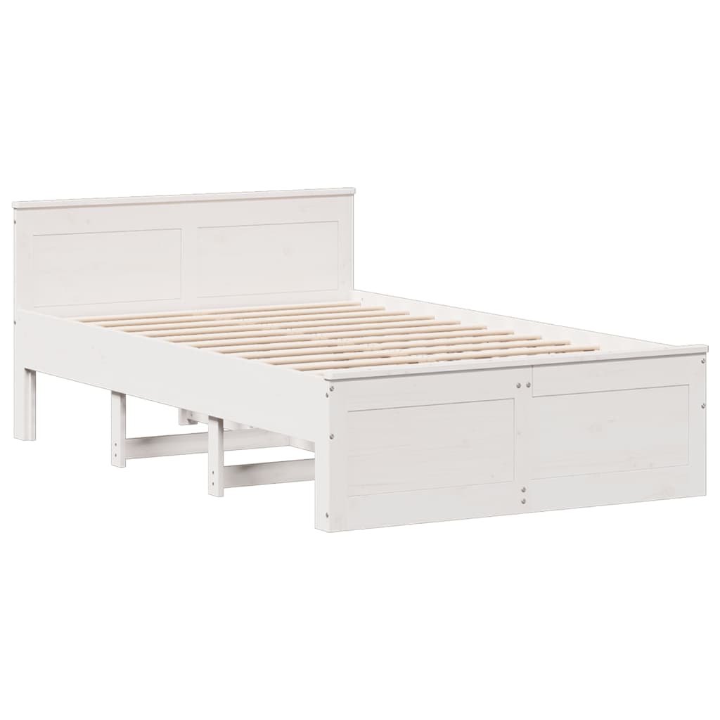 Seng med bokhylle uten madrass hvit 135x190 cm heltre furu
