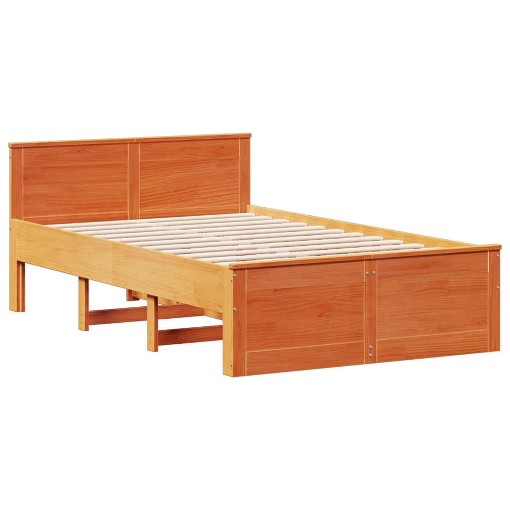 Seng med bokhylle uten madrass voksbrun 135x190 cm heltre furu