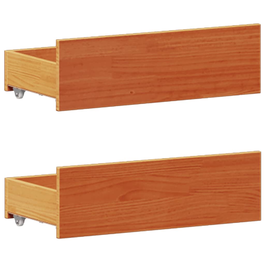 Seng med bokhylle uten madrass voksbrun 135x190 cm heltre furu