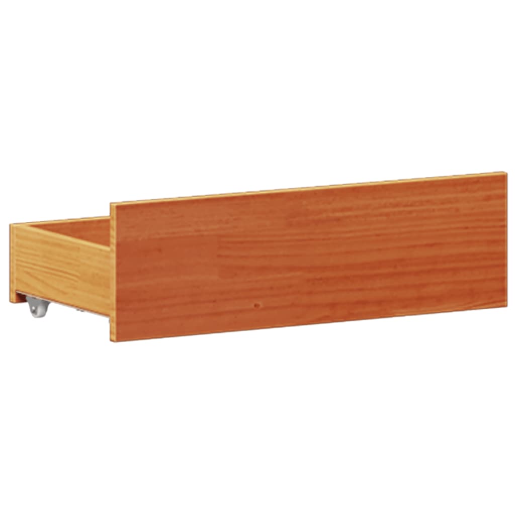 Seng med bokhylle uten madrass voksbrun 135x190 cm heltre furu