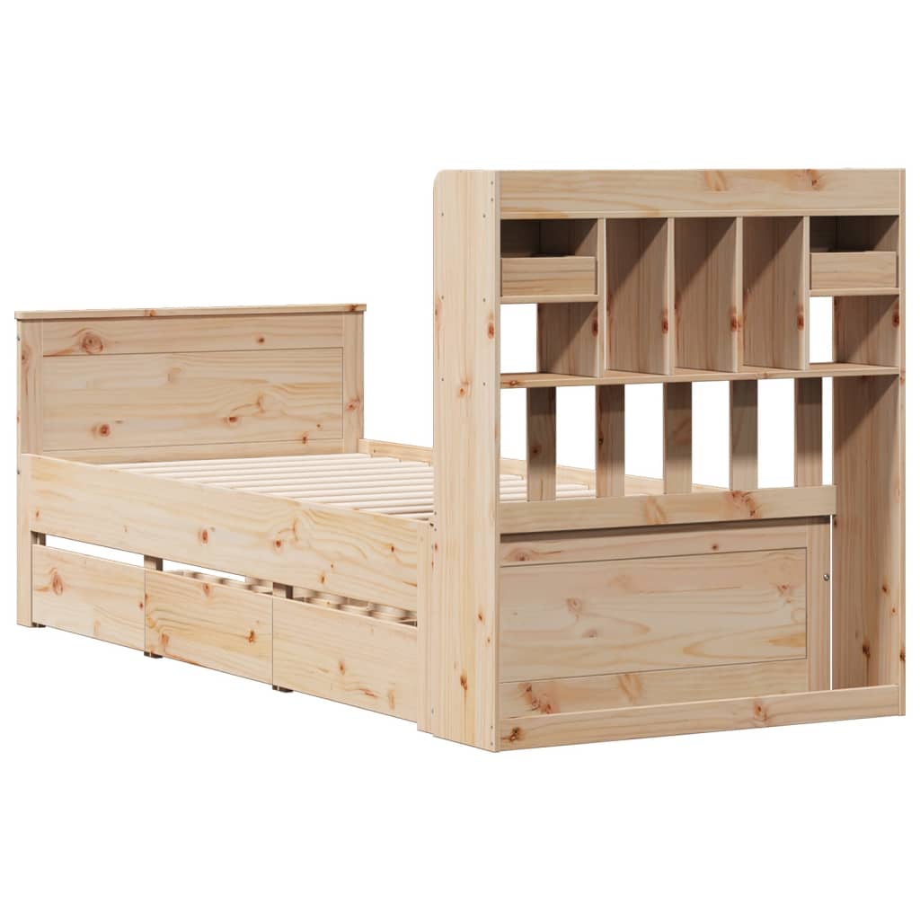 Seng med bokhylle uten madrass 90x190 cm heltre furu