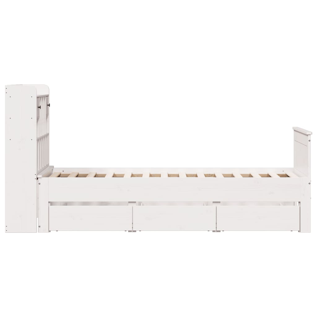 Seng med bokhylle uten madrass hvit 90x190 cm heltre furu