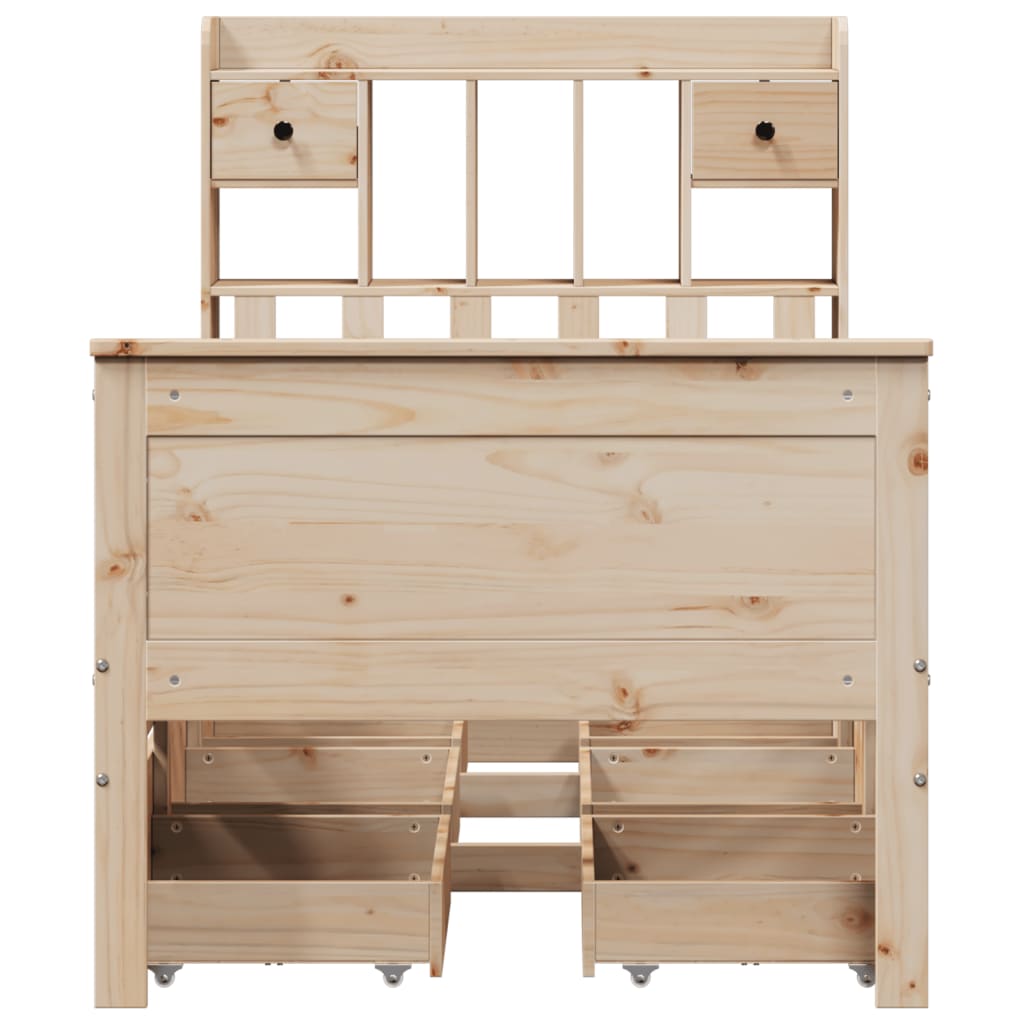 Seng med bokhylle uten madrass 75x190 cm heltre furu