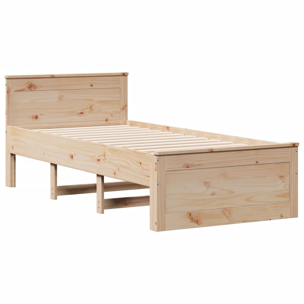 Seng med bokhylle uten madrass 75x190 cm heltre furu