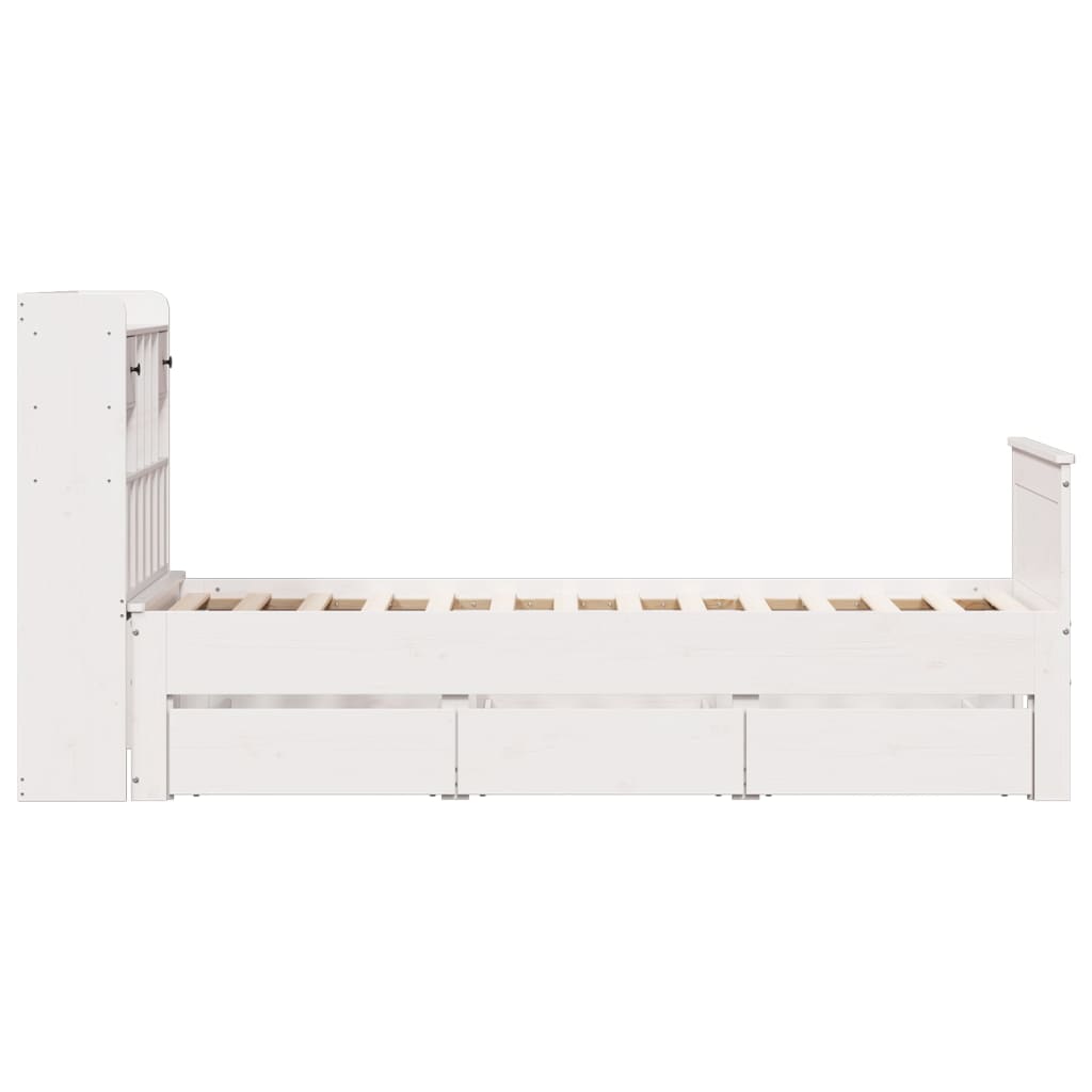 Seng med bokhylle uten madrass hvit 75x190 cm heltre furu