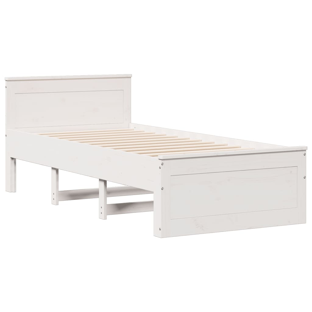 Seng med bokhylle uten madrass hvit 75x190 cm heltre furu