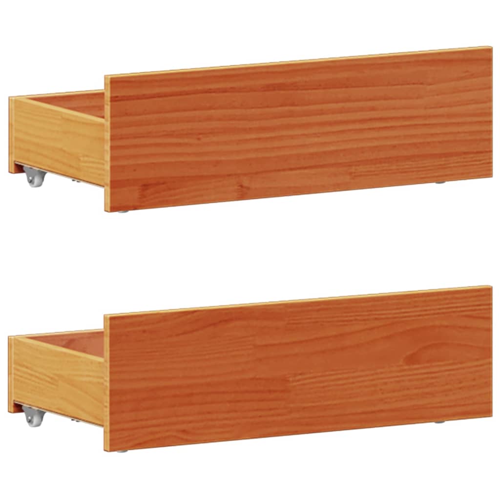Seng med bokhylle uten madrass voksbrun 75x190 cm heltre furu