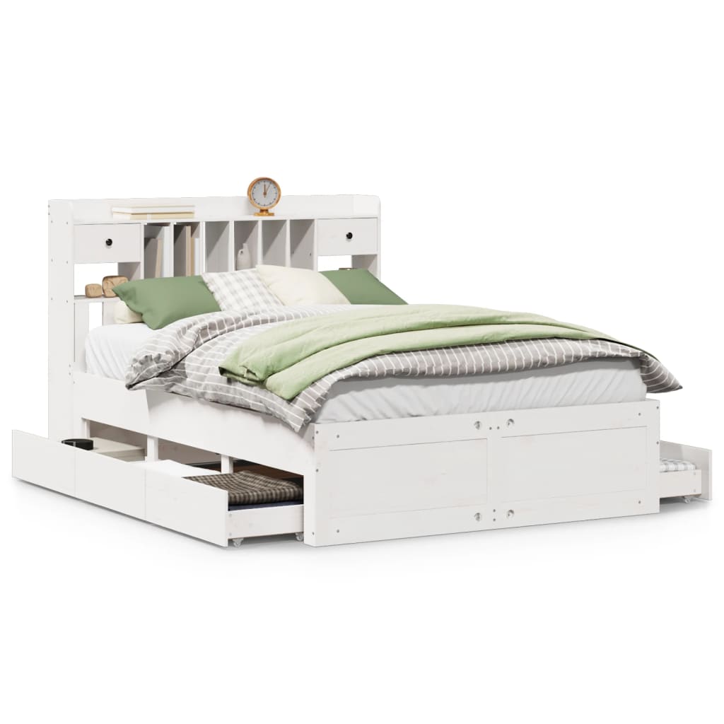 Seng med bokhylle uten madrass hvit 160x200 cm heltre furu