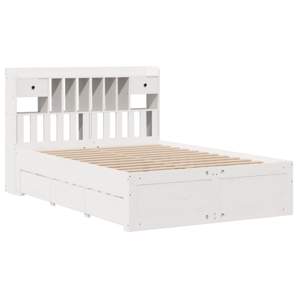 Seng med bokhylle uten madrass hvit 150x200 cm heltre furu