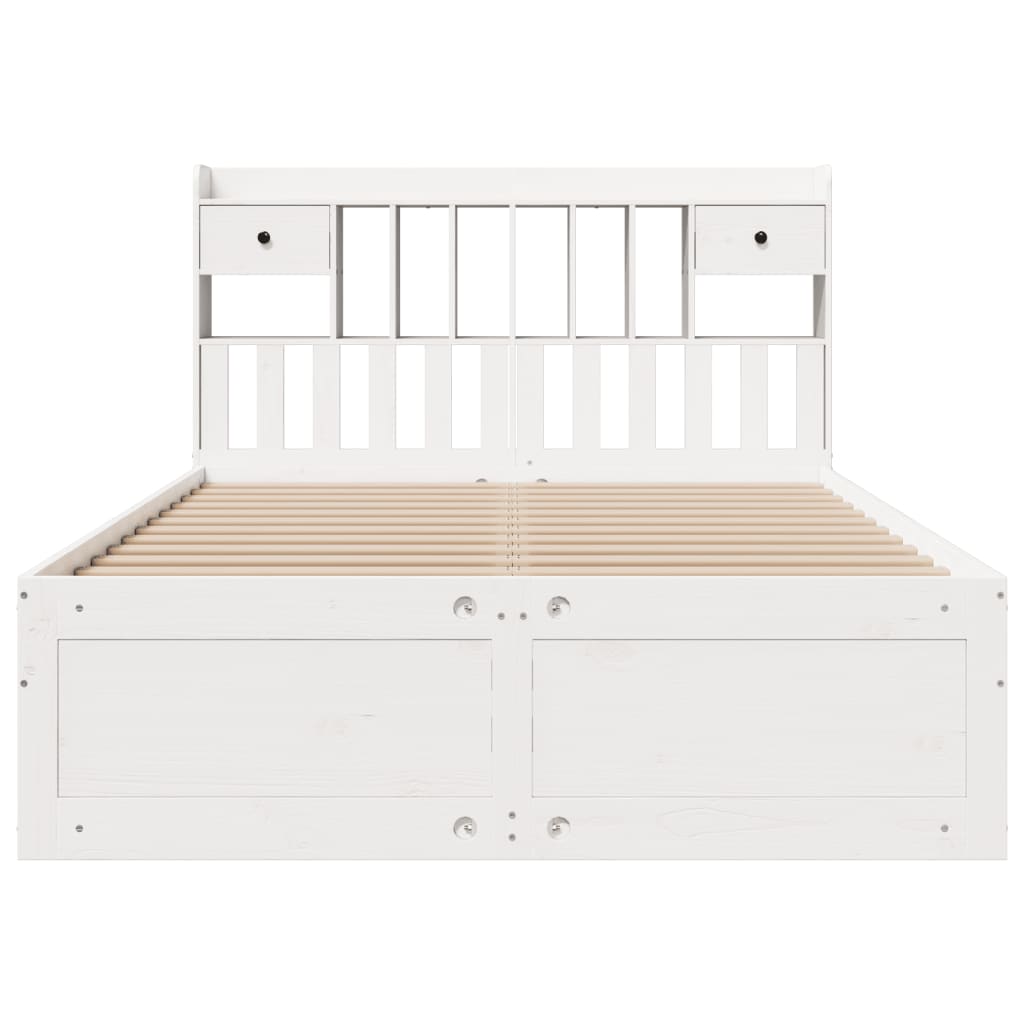 Seng med bokhylle uten madrass hvit 150x200 cm heltre furu