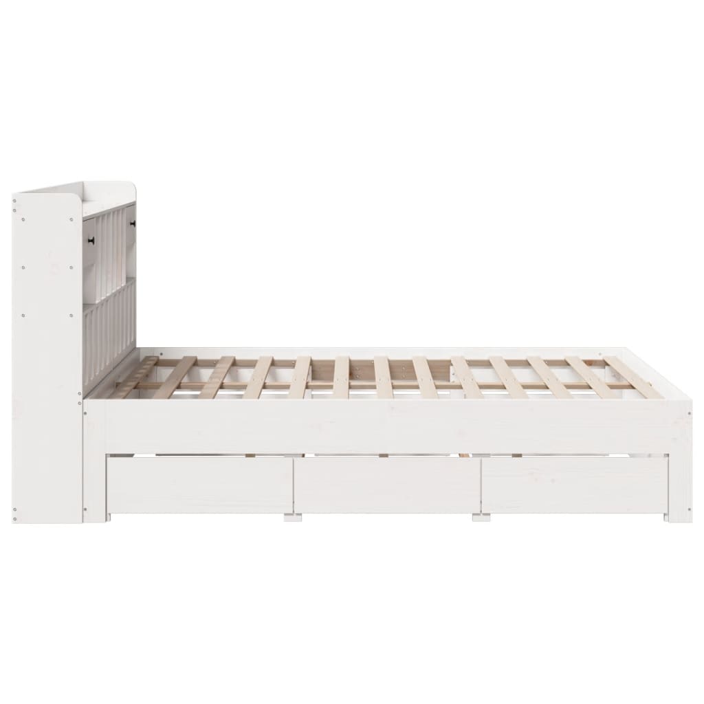 Seng med bokhylle uten madrass hvit 150x200 cm heltre furu