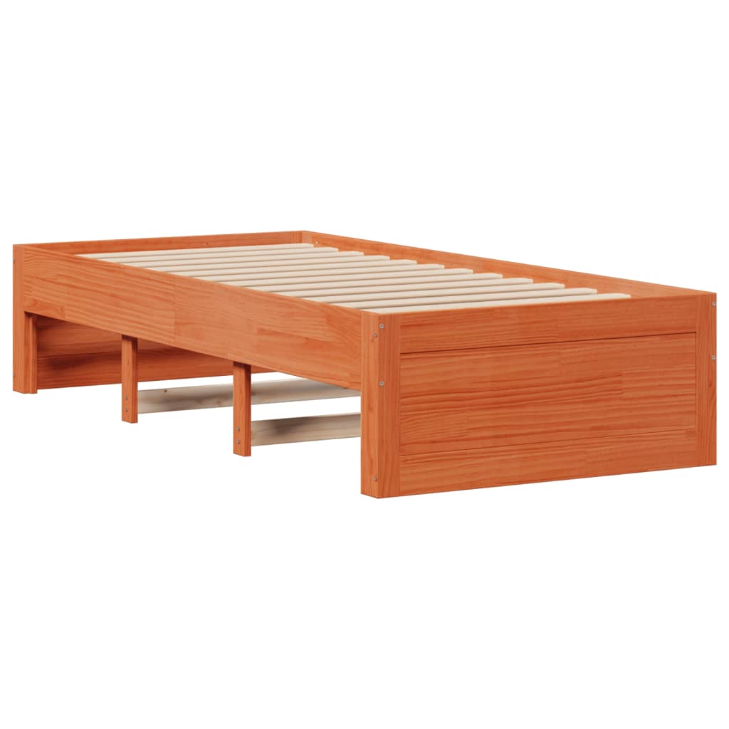 Seng med bokhylle uten madrass voksbrun 100x200 cm heltre furu