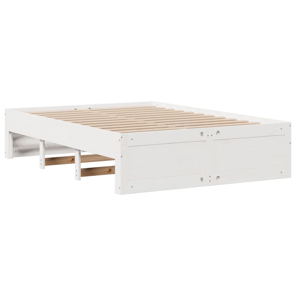Seng med bokhylle uten madrass hvit 140x190 cm heltre furu
