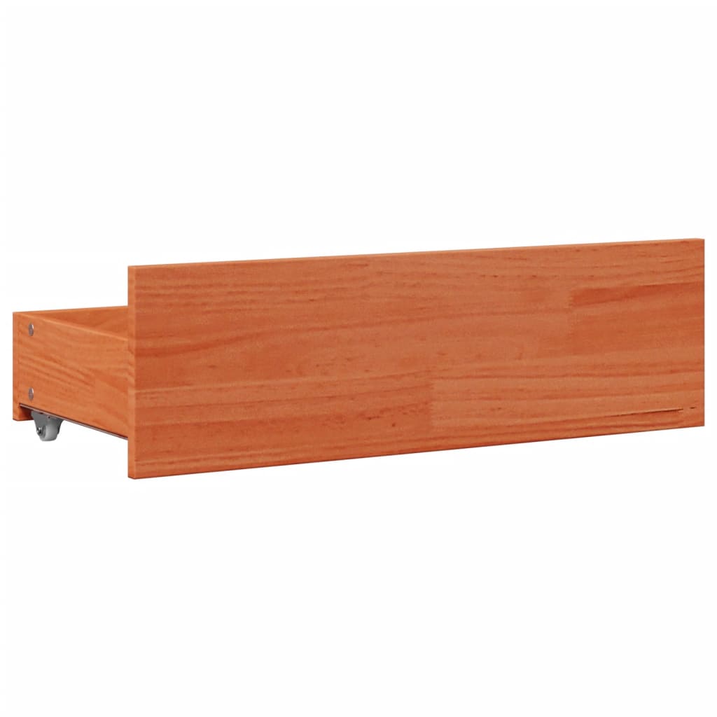 Seng med bokhylle uten madrass voksbrun 140x190 cm heltre furu