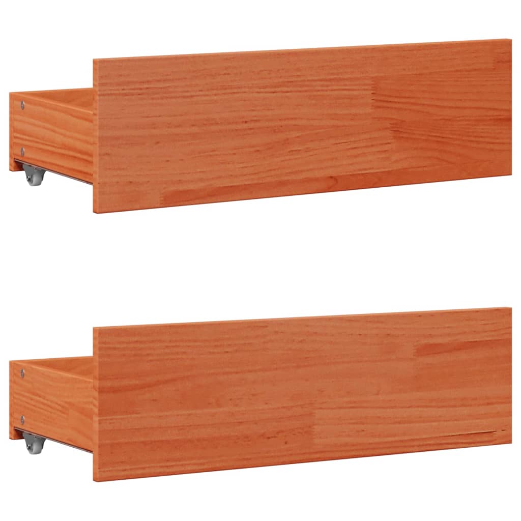 Seng med bokhylle uten madrass voksbrun 140x190 cm heltre furu