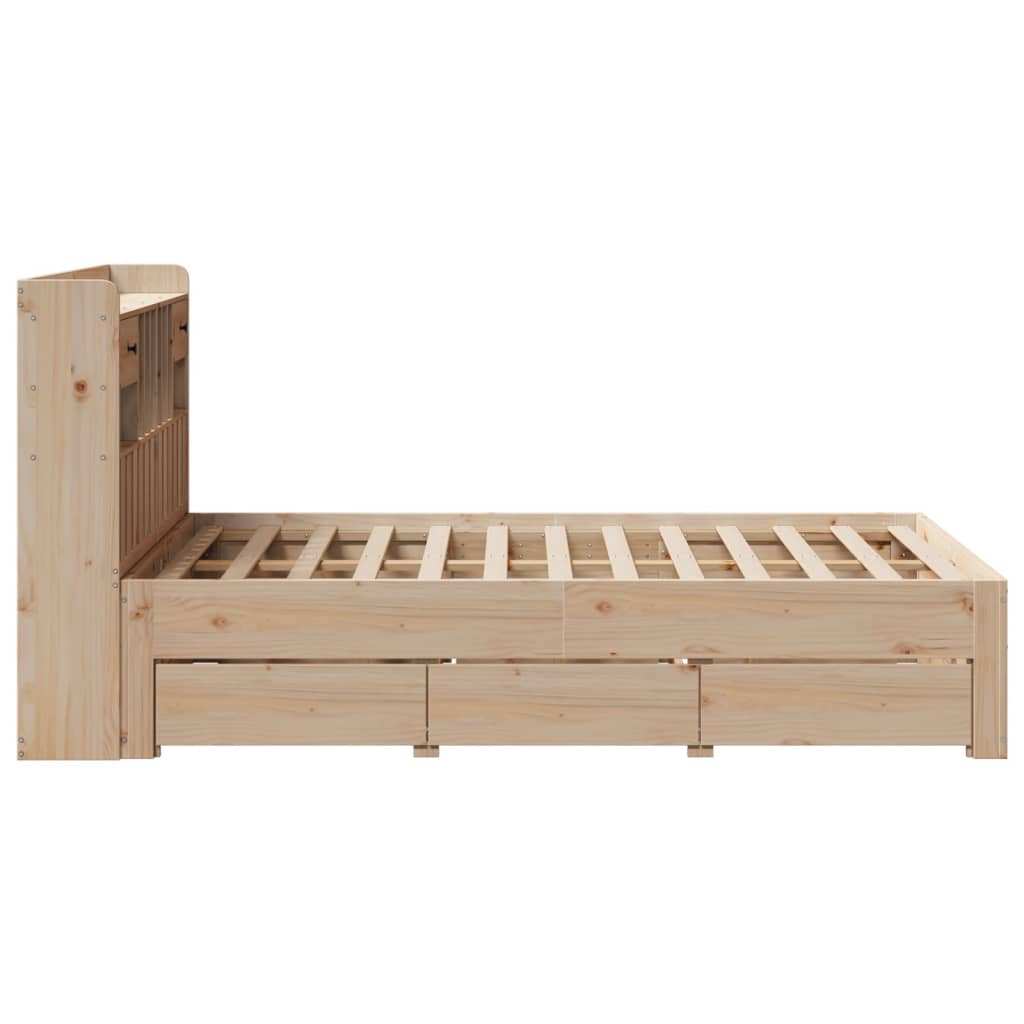 Seng med bokhylle uten madrass 135x190 cm heltre furu