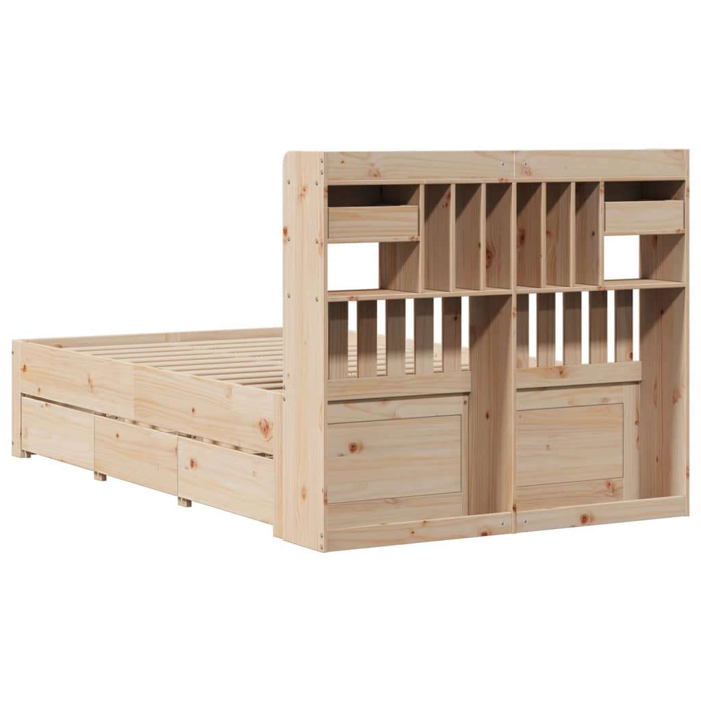 Seng med bokhylle uten madrass 135x190 cm heltre furu