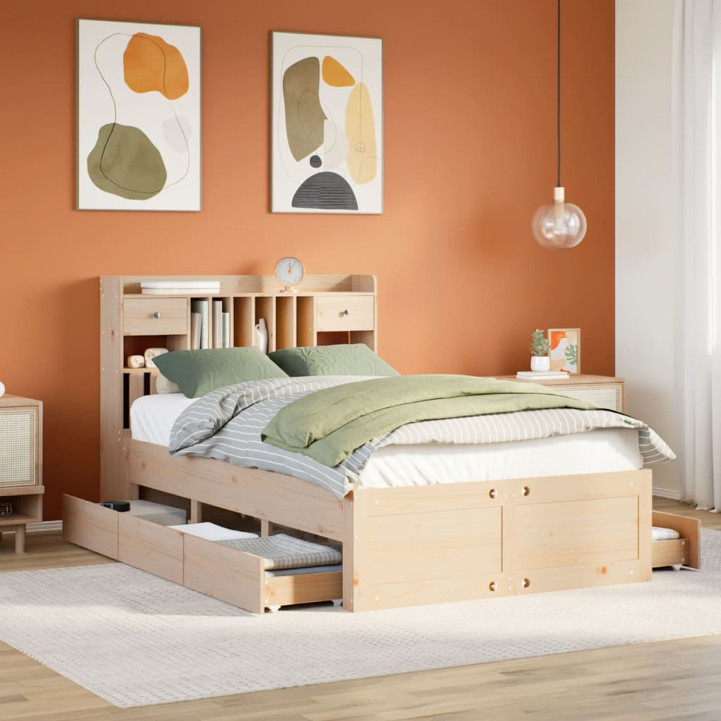 Seng med bokhylle uten madrass 135x190 cm heltre furu