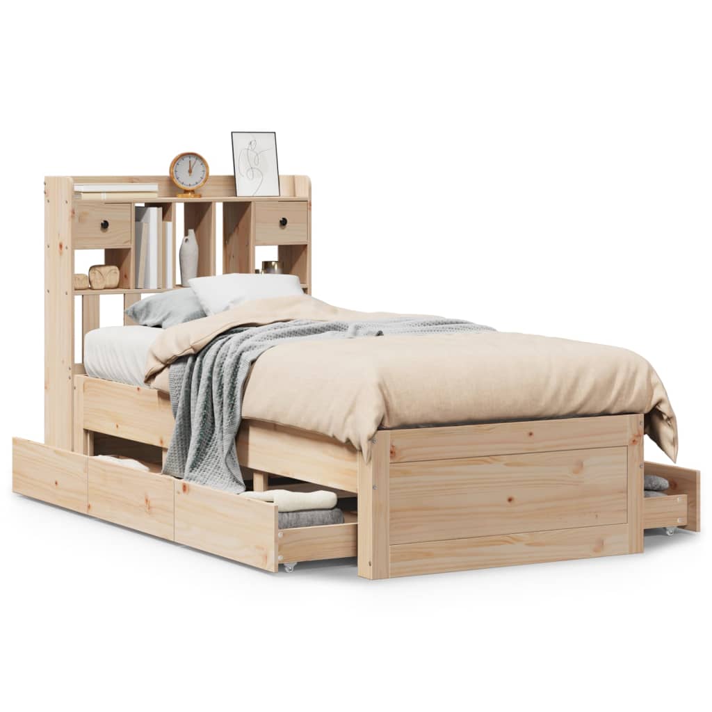 Seng med bokhylle uten madrass 90x190 cm heltre furu