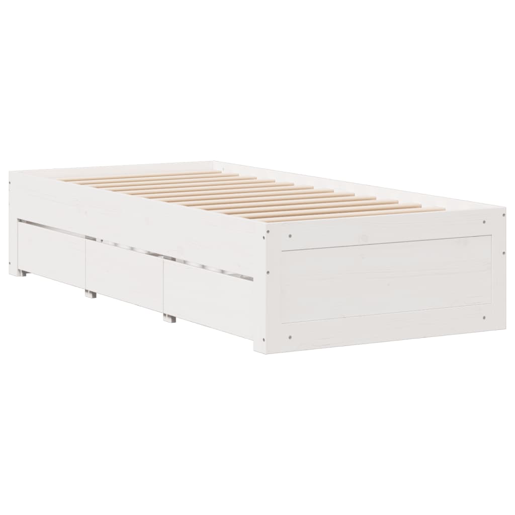Seng med bokhylle uten madrass hvit 90x190 cm heltre furu