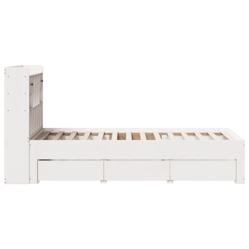 Seng med bokhylle uten madrass hvit 90x190 cm heltre furu