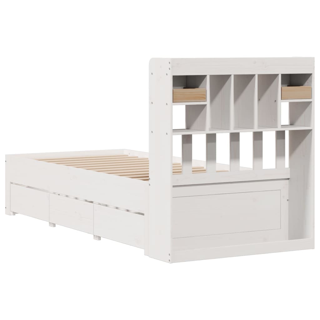 Seng med bokhylle uten madrass hvit 90x190 cm heltre furu