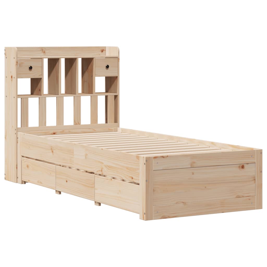 Seng med bokhylle uten madrass 75x190 cm heltre furu