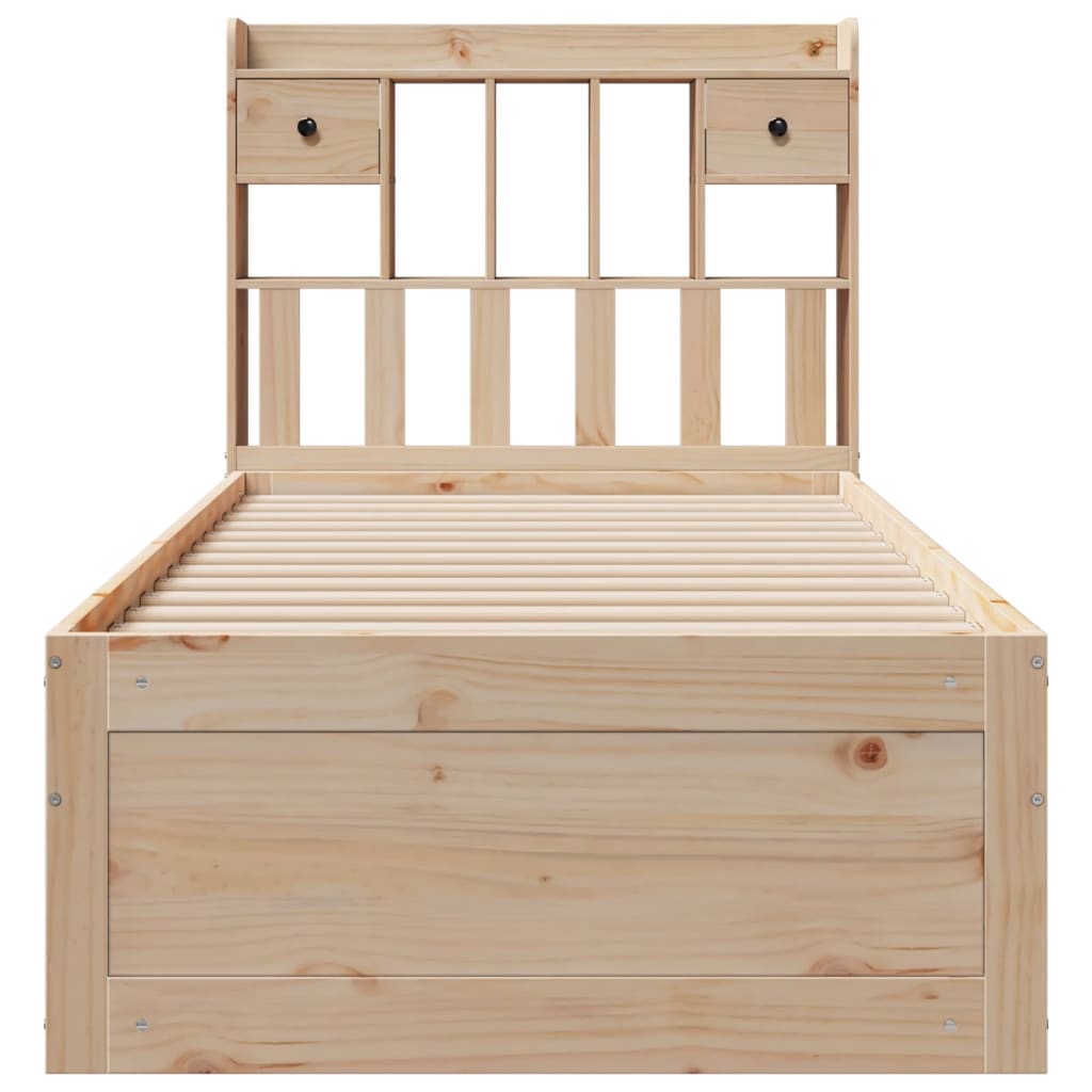 Seng med bokhylle uten madrass 75x190 cm heltre furu