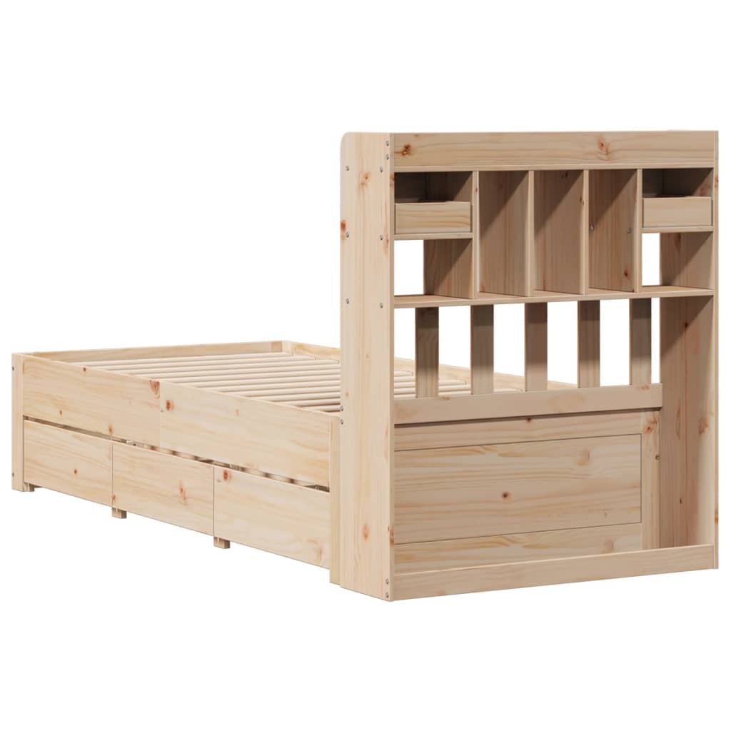 Seng med bokhylle uten madrass 75x190 cm heltre furu
