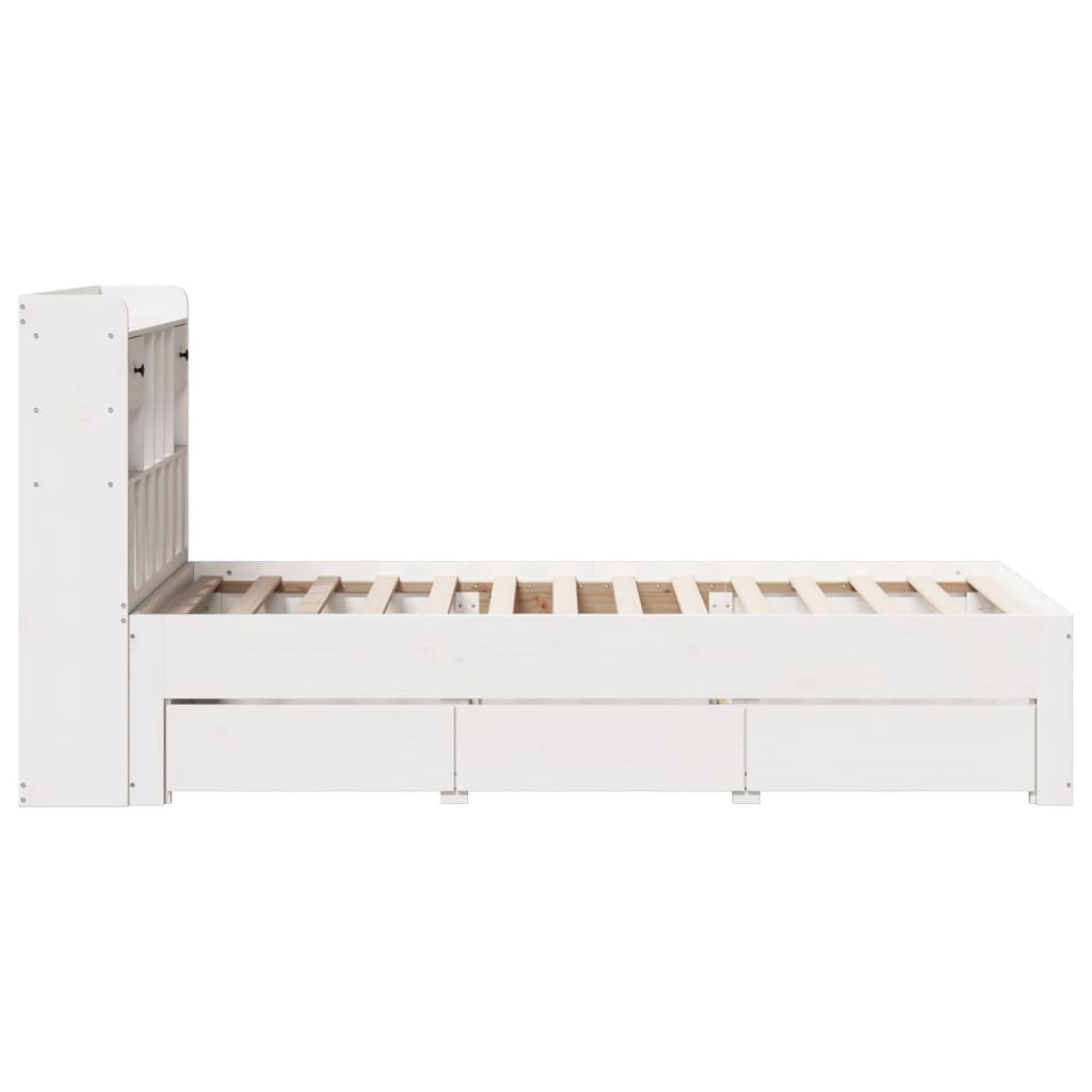Seng med bokhylle uten madrass hvit 75x190 cm heltre furu