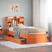 Seng med bokhylle uten madrass voksbrun 75x190 cm heltre furu
