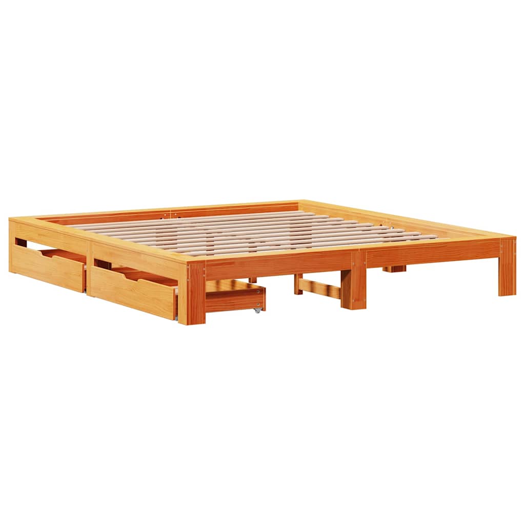 Sengeramme uten madrass voksbrun 200x200 cm heltre furu