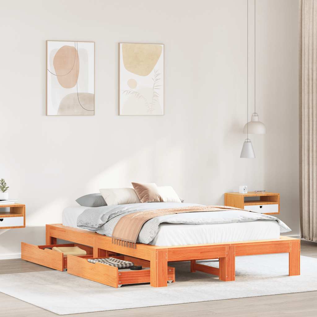 Sengeramme uten madrass brun 135x190 cm heltre furu