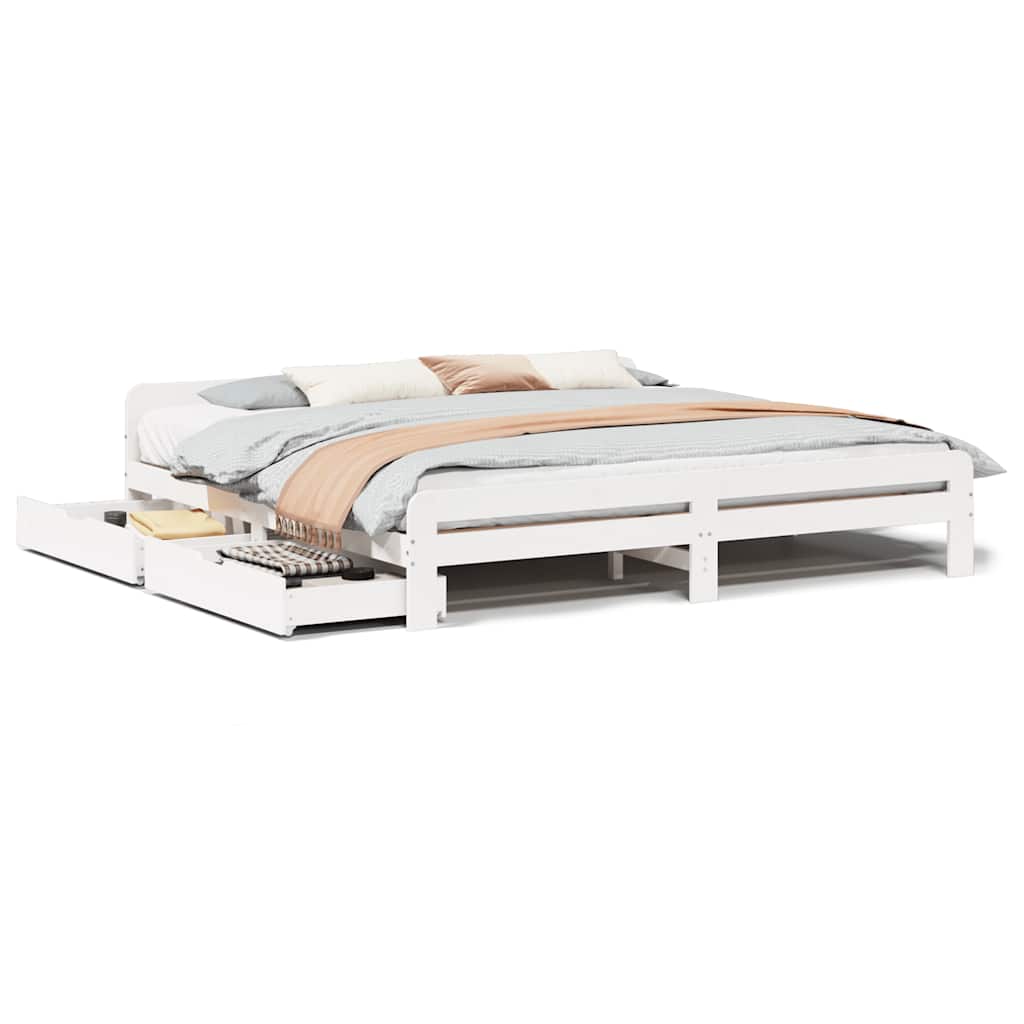Sengeramme med madrass hvit 200x200 cm heltre furu