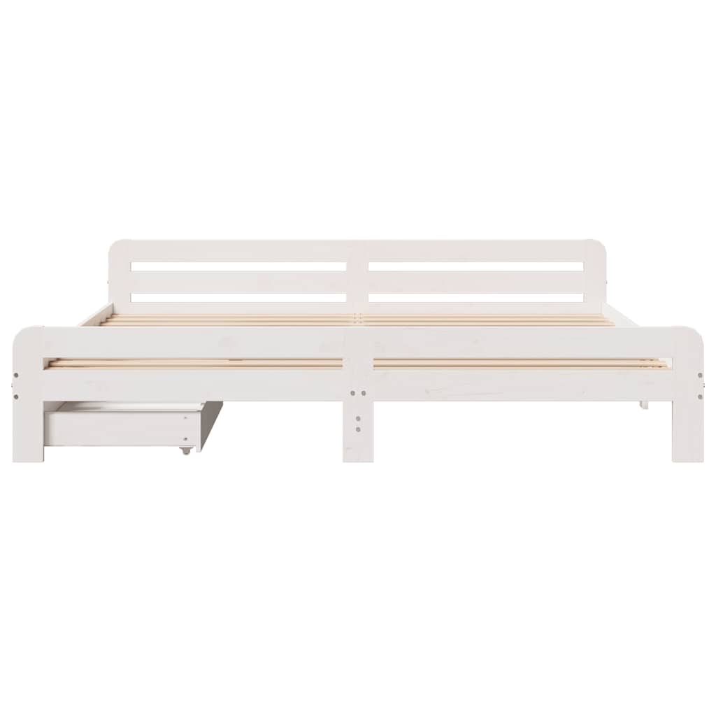 Sengeramme med madrass hvit 200x200 cm heltre furu