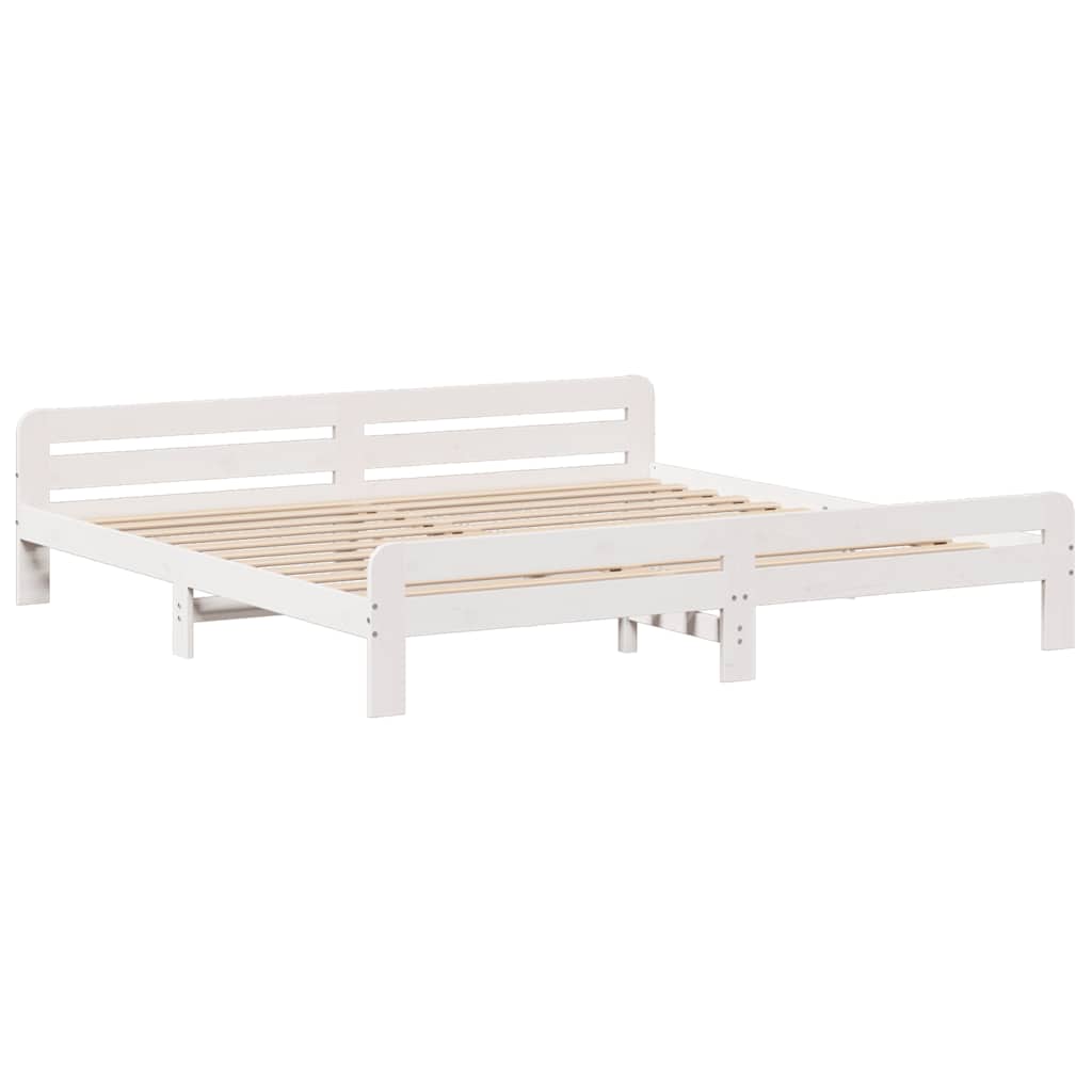 Sengeramme med madrass hvit 200x200 cm heltre furu