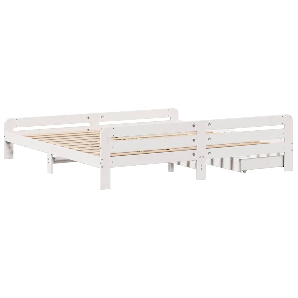 Sengeramme med madrass hvit 200x200 cm heltre furu