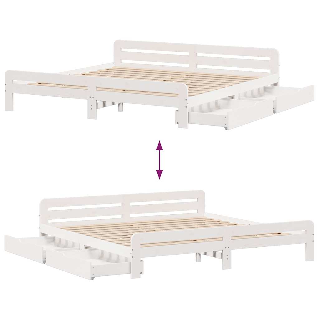 Sengeramme med madrass hvit 200x200 cm heltre furu