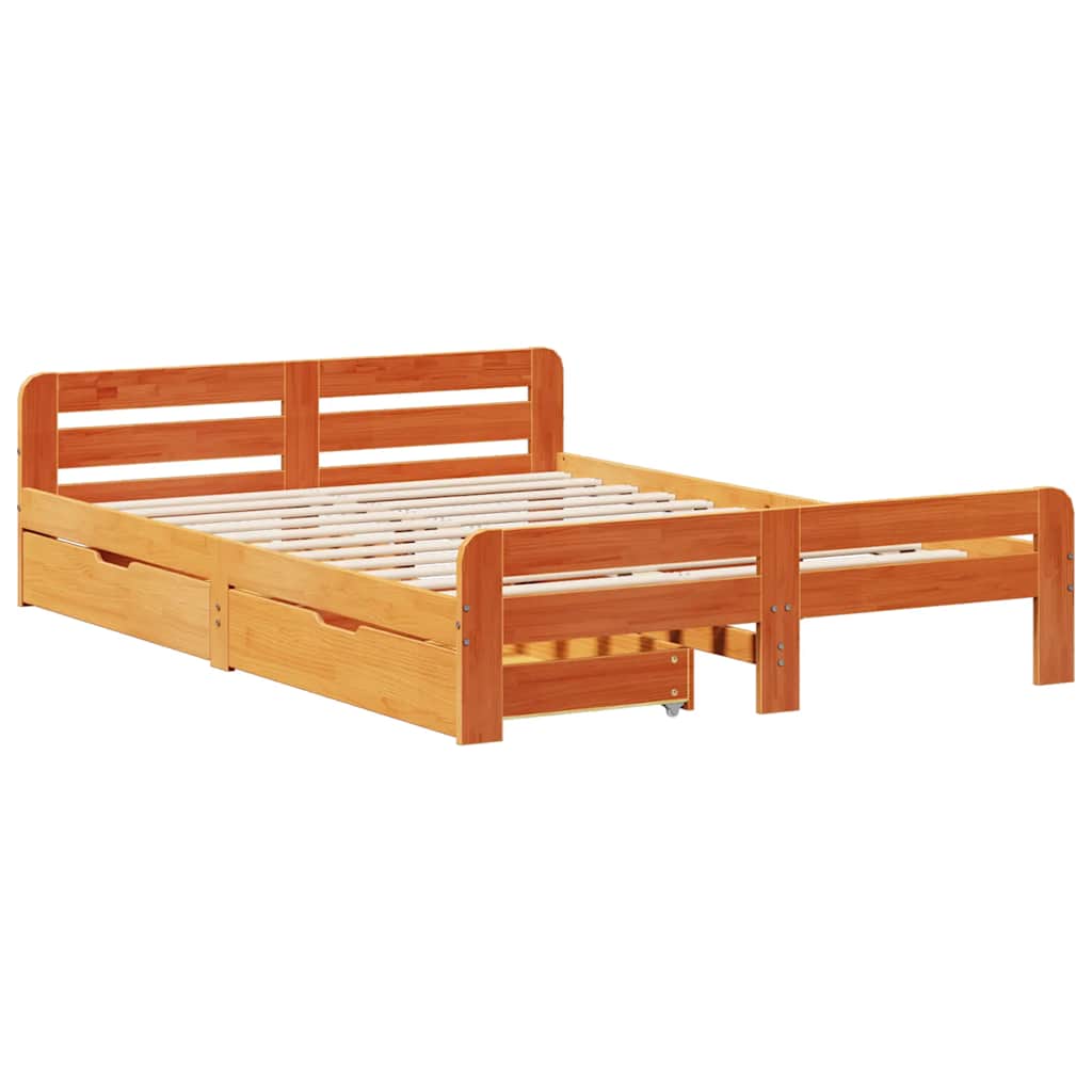 Sengeramme uten madrass voksbrun 140x200 cm heltre furu
