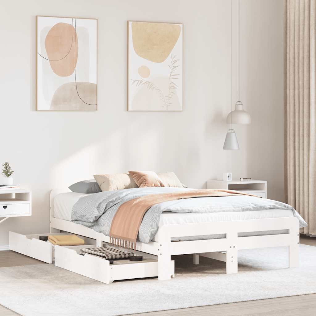 Sengeramme uten madrass hvit 135x190 cm heltre furu