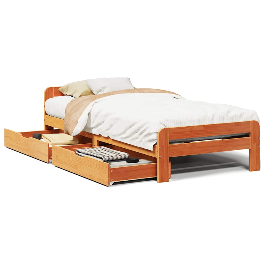 Sengeramme uten madrass voksbrun 75x190 cm heltre furu