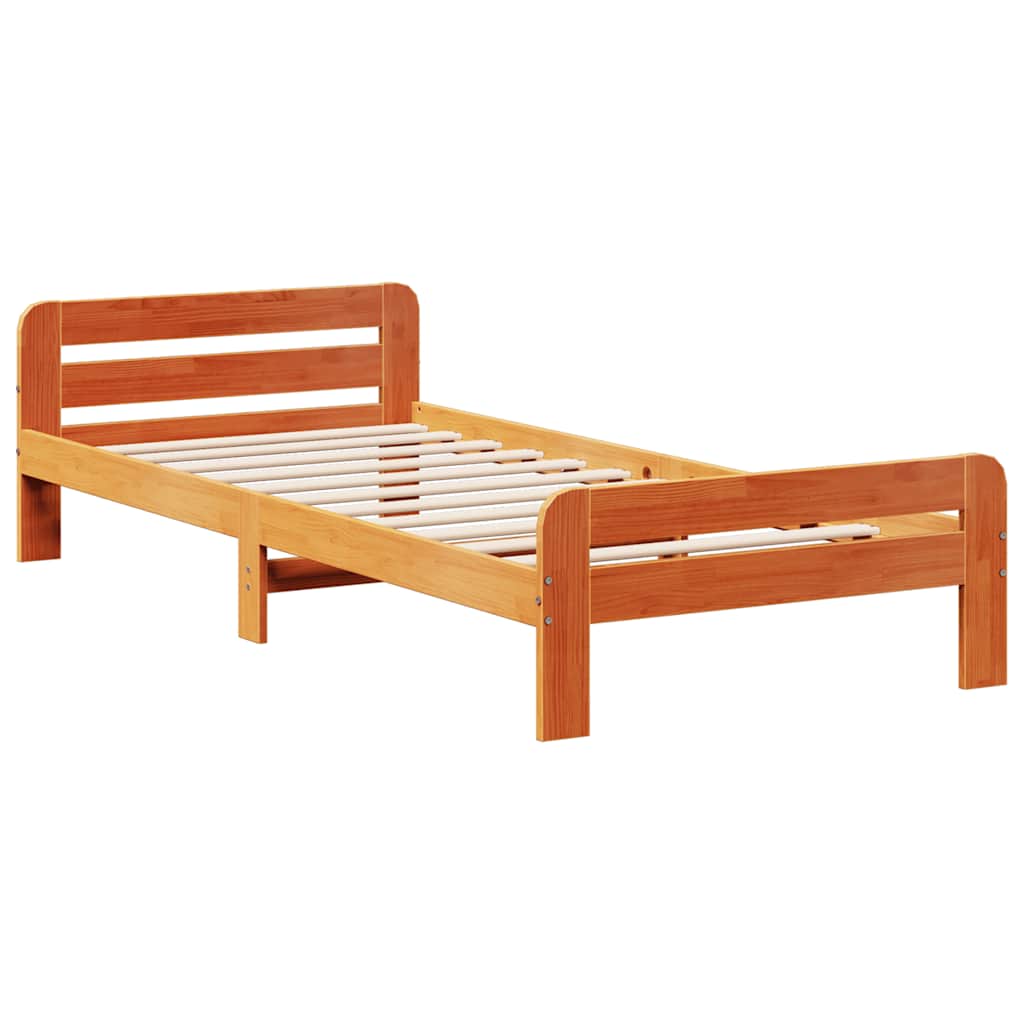 Sengeramme uten madrass voksbrun 75x190 cm heltre furu