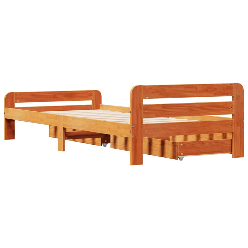 Sengeramme uten madrass voksbrun 75x190 cm heltre furu