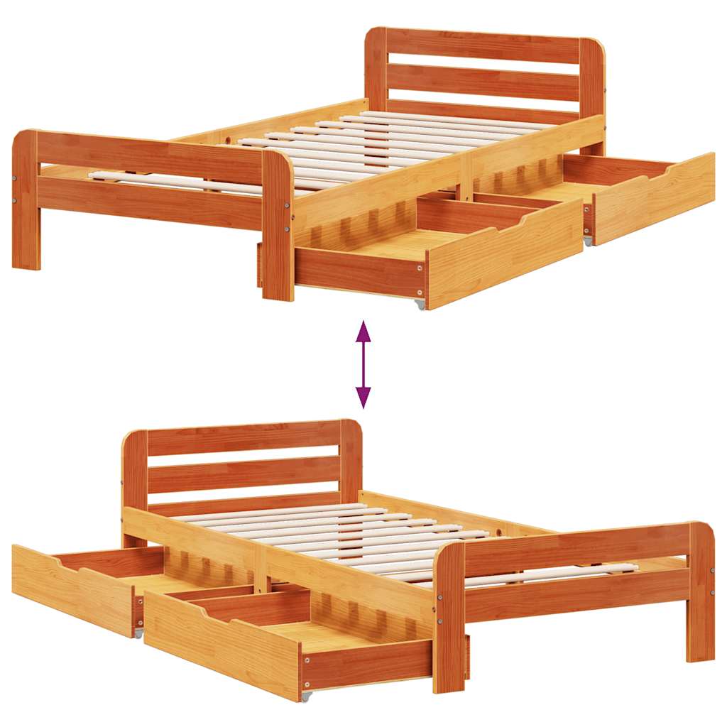 Sengeramme uten madrass voksbrun 75x190 cm heltre furu