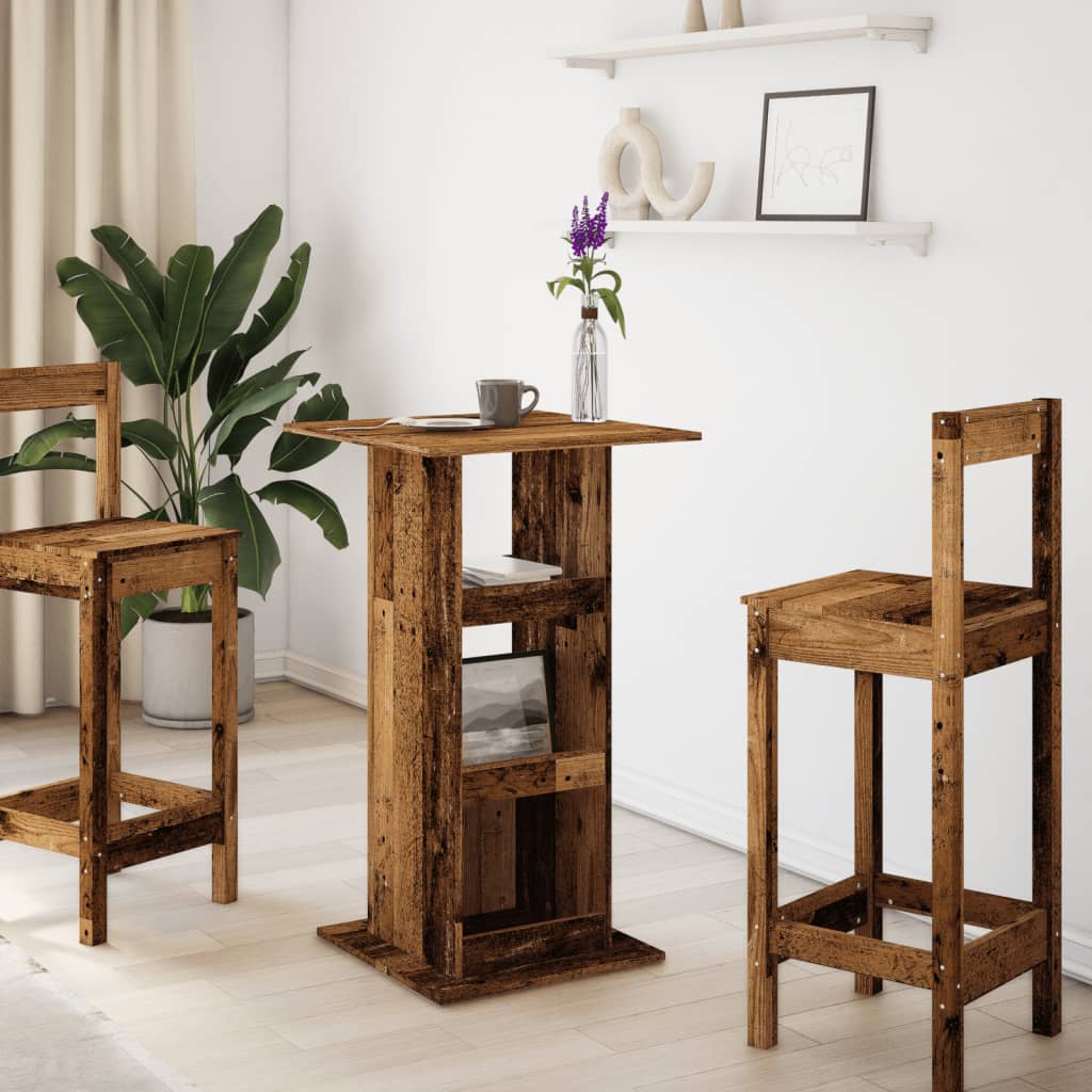 Barbord med oppbevaring gammelt tre 60x60x102 cm konstruert tre