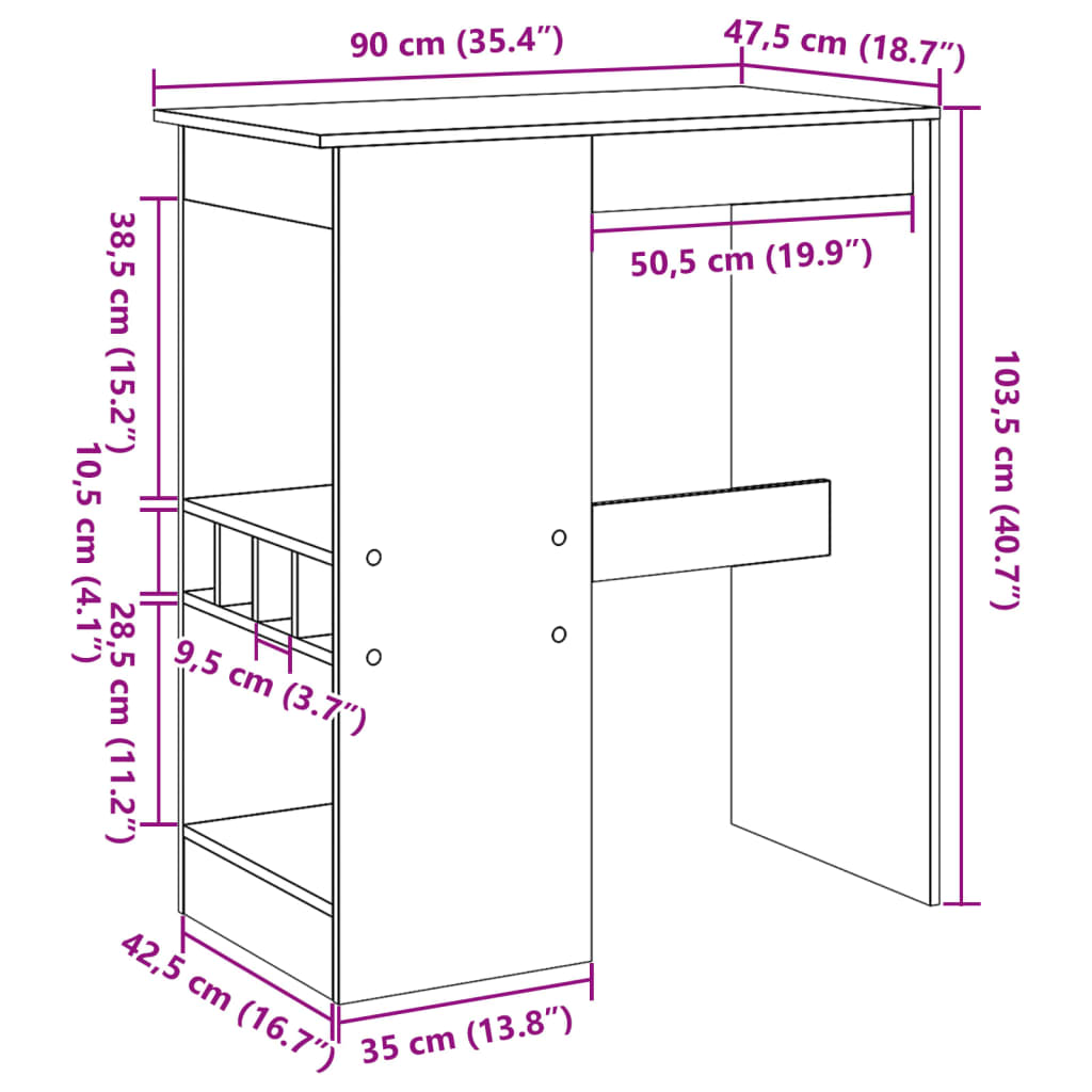 Barbord med stativer hvit 90x47,5x103,5 cm konstruert tre